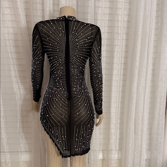 Elegant Black Sheer Dress with Rhinestone Detailing - Picture 5 of 7